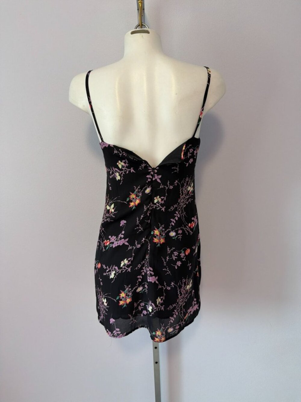 Vintage 90s Y2K Whimsigoth Grunge Black Floral Mini Ditsy Slip Dress Size 3 - Picture 6 of 7